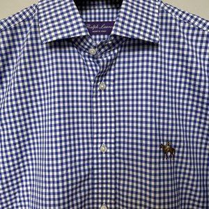 Ralph Lauren Purple Label Mens dress shirt jockey logo 15.5 Medium Made in Italy